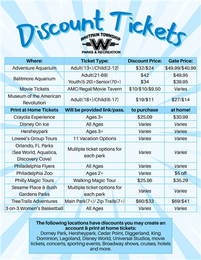 2026 Winter and Fall Discount Tickets