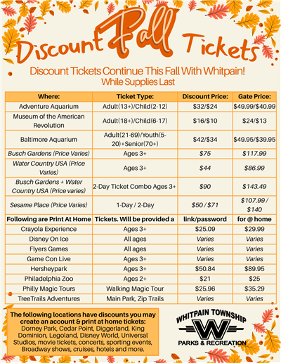 Fall Discount Tickets